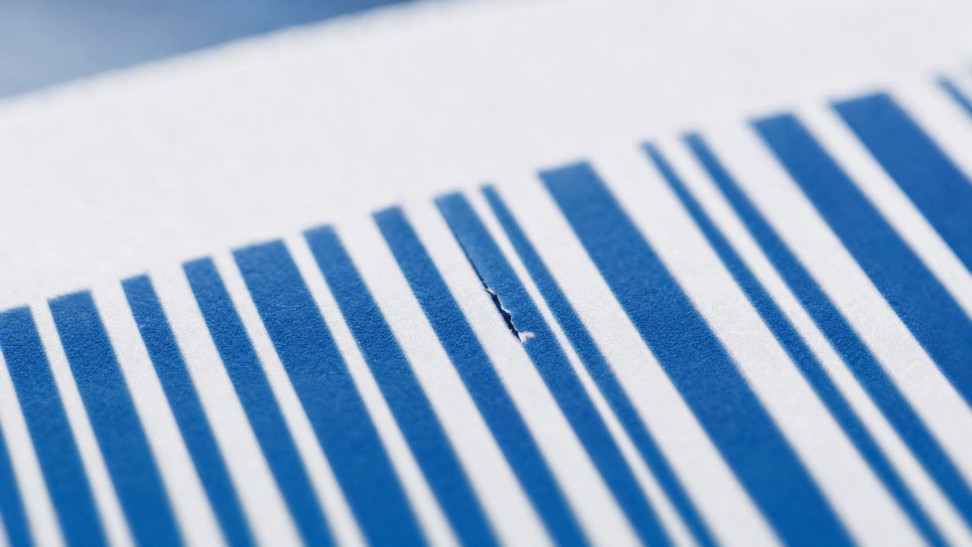 One corrupted pixel in a blue barcode.