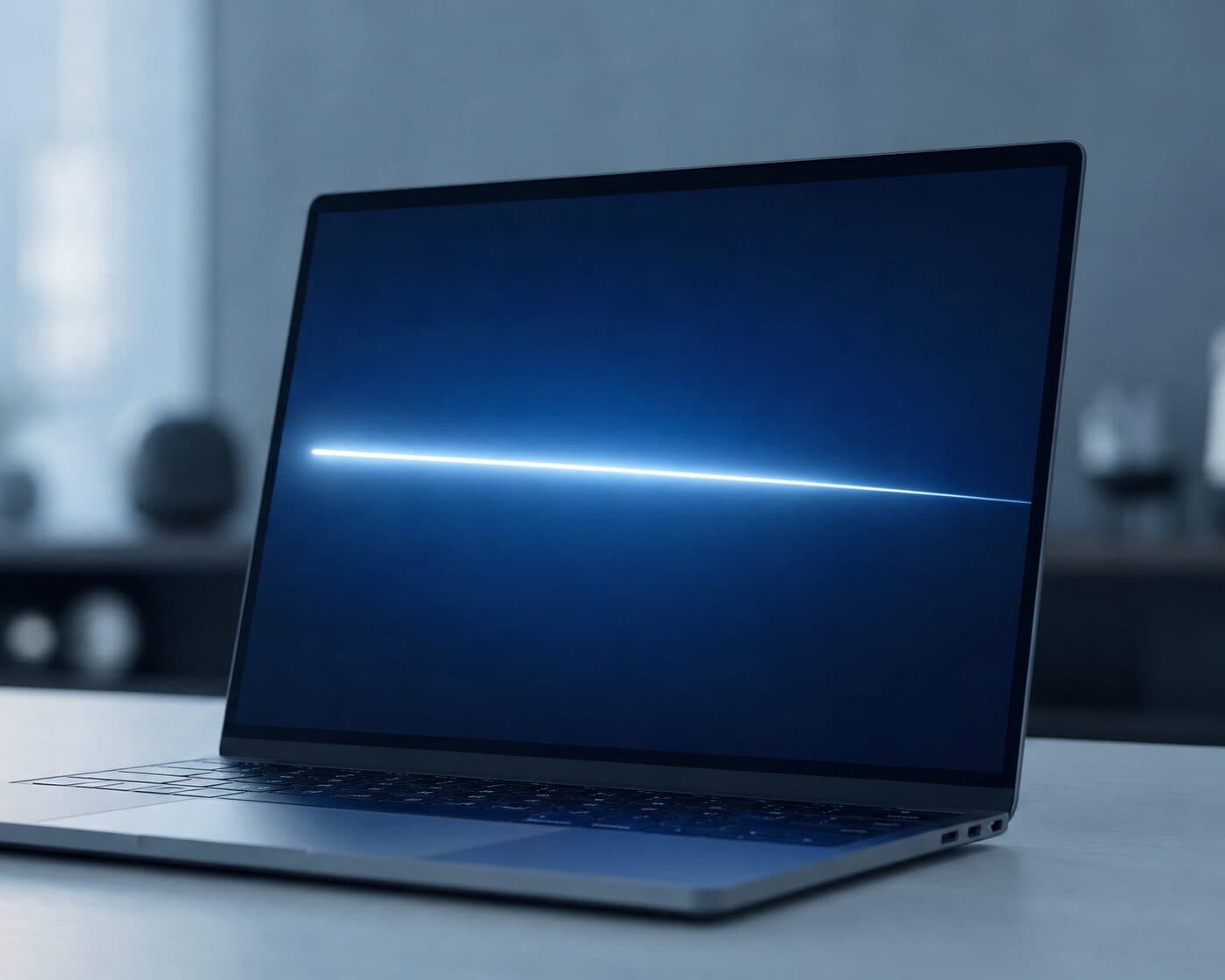 A single terminal window on a dark blue field, one verdict line legible, nothing else.