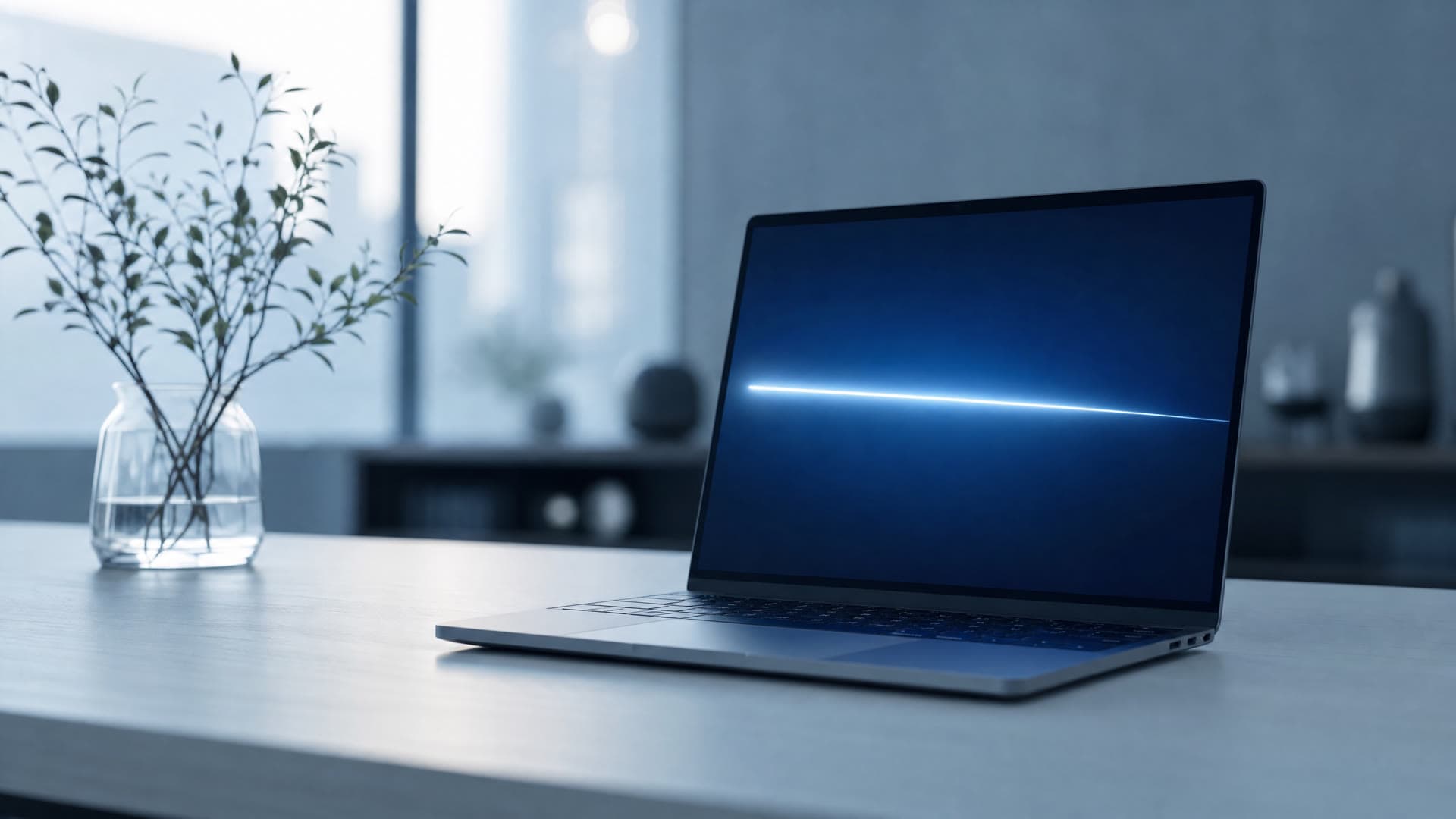 Terminal on a laptop, single verdict line visible, dark blue screen, hands out of frame.